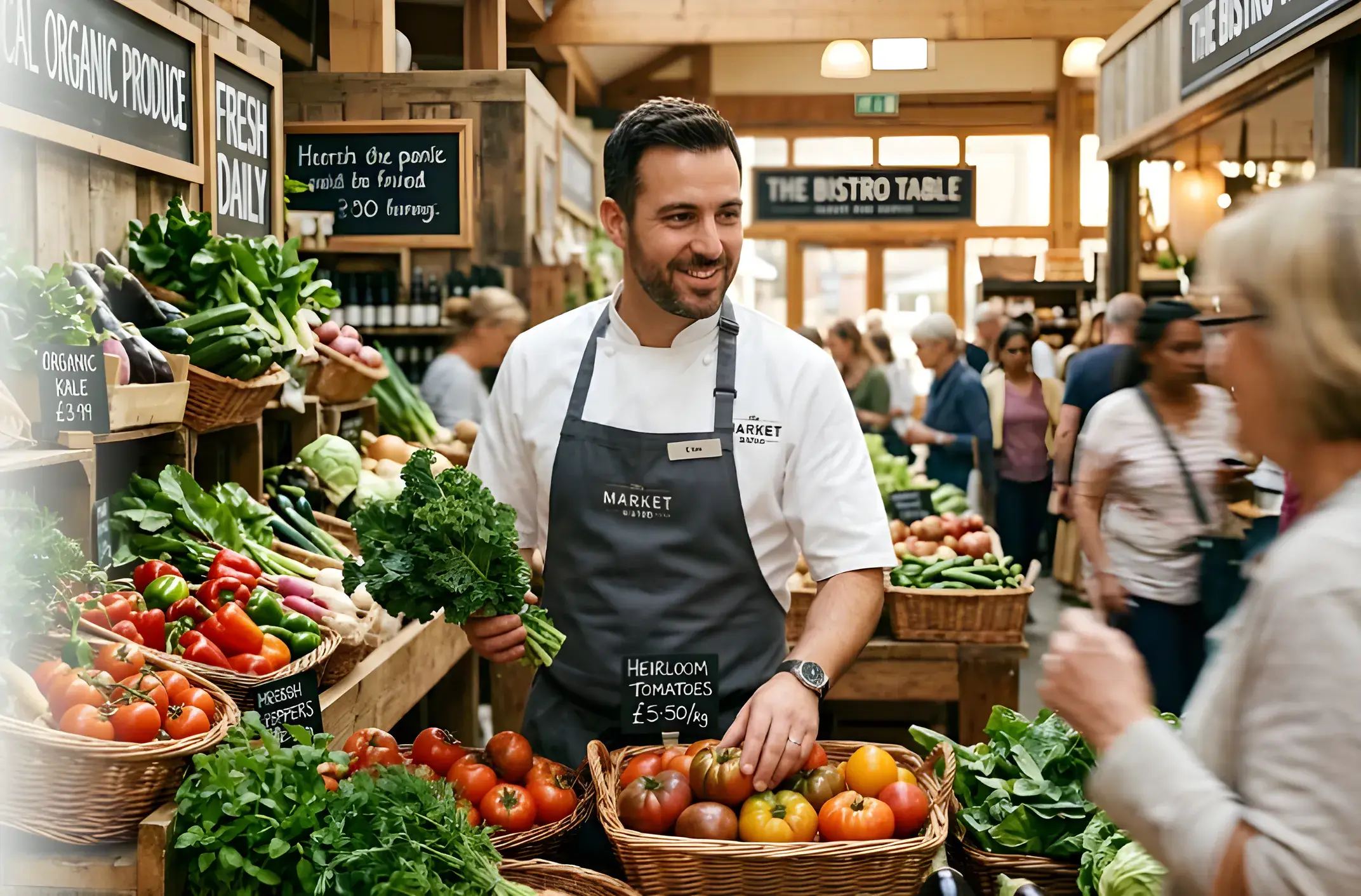 Chef selecting fresh vegetables at a market