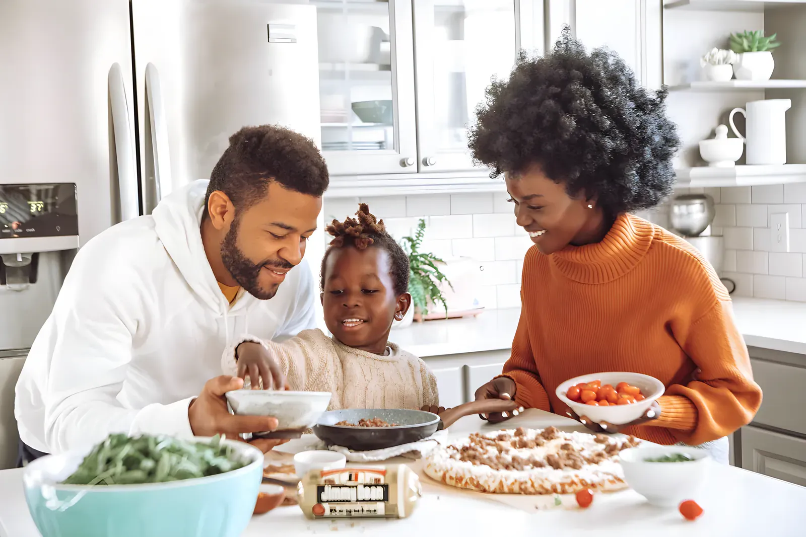 Family cooking a healthy meal together