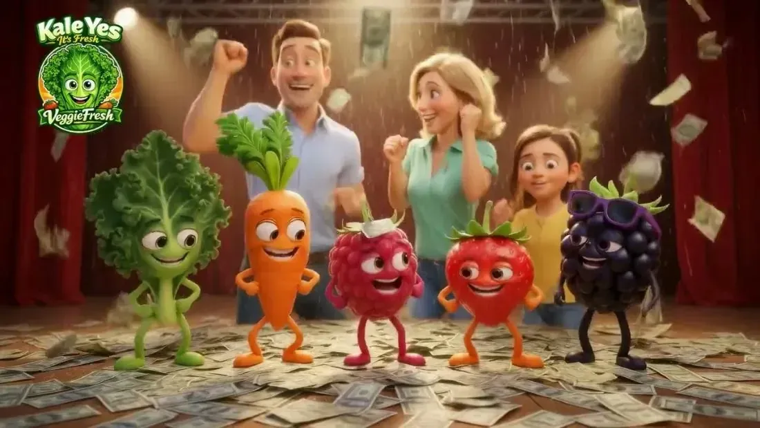 Kale Yes and animated fruit and vegetable friends