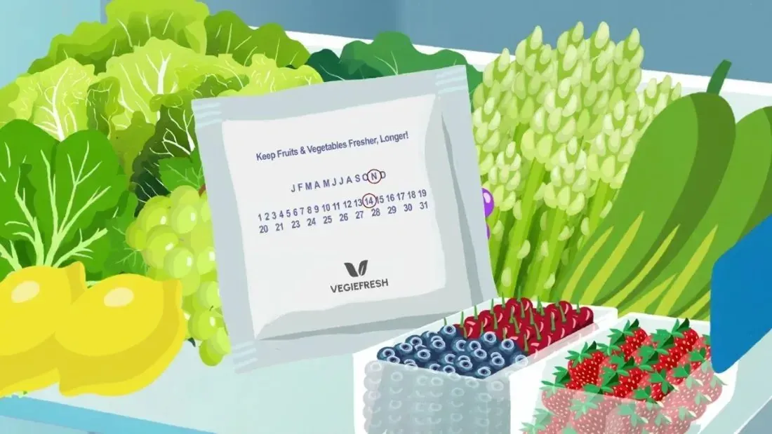 VegieFresh pack among fresh fruit and vegetables